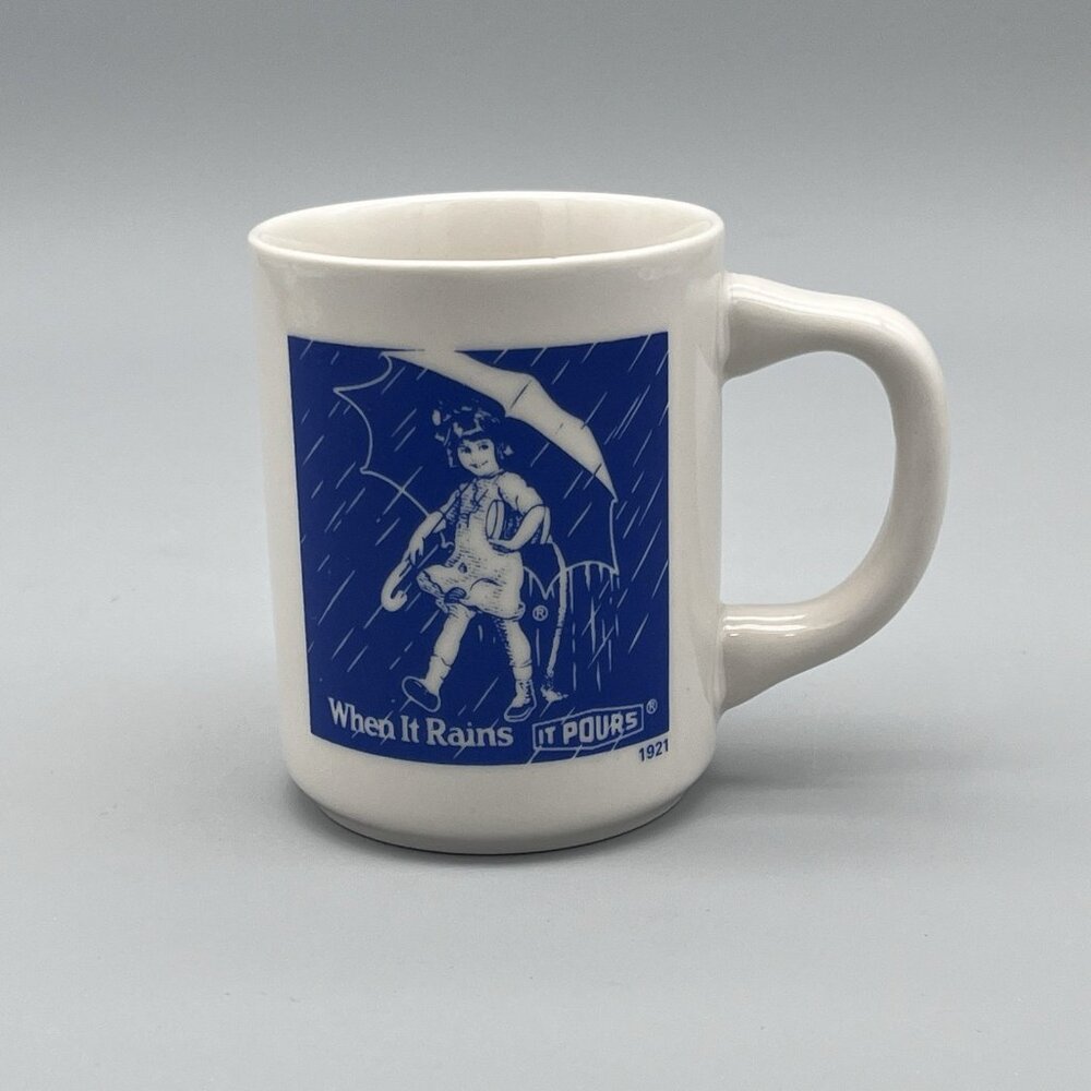 Morton Salt 1921 Logo 3.75" Coffee Mug When It Rains It Pours Slogan Japan